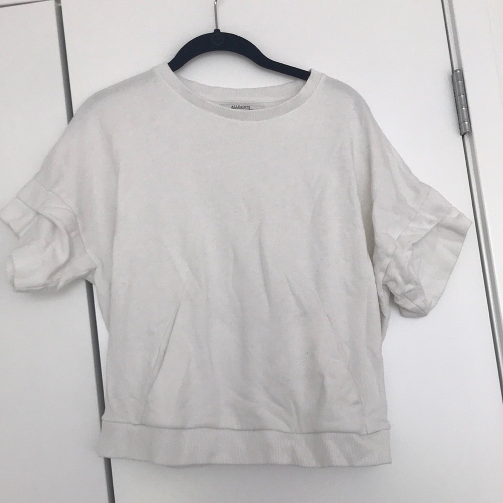 all saints white short sleeve sweatshirt top